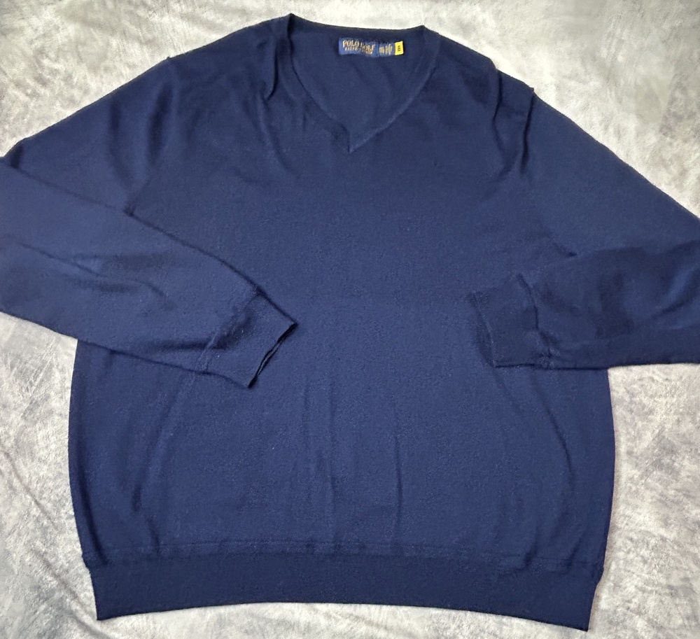 Polo Golf Ralph Lauren Sweater Mens 2XL Blue V Neck Wool Blend Pullover
